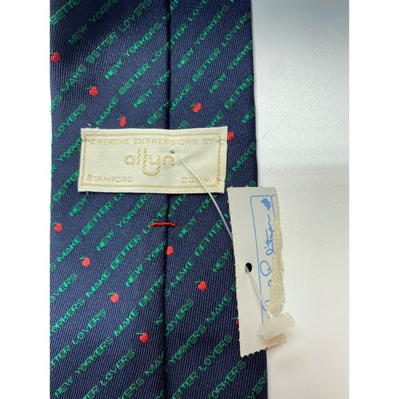 Vtg Allyn Mens Necktie "New Yorkers Make Better Lovers" Blue Green - Picture 5 of 7